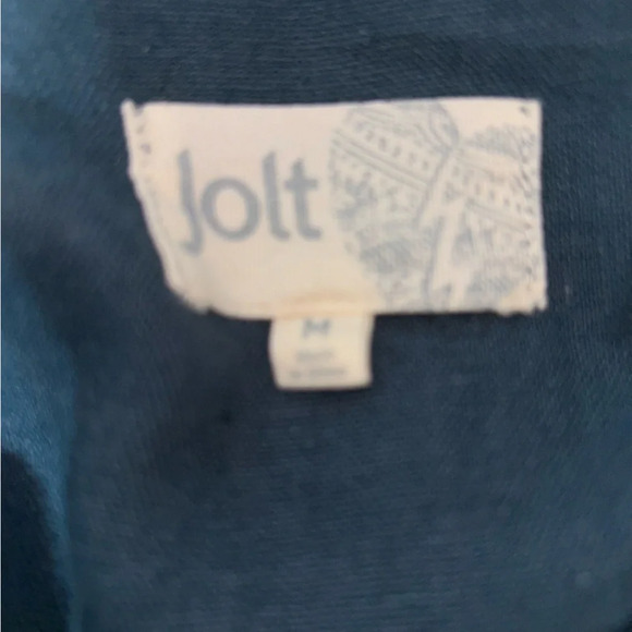 Jolt Jacket Medium Cropped Bomber Embroidered Button Front Pockets Slouchy Teal - Picture 2 of 14